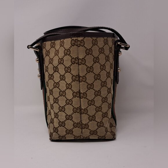 Gucci Women's GG Canvas Shelly Tote Bag Hand Bag Web Stripe Leather 137396 - Picture 7 of 16